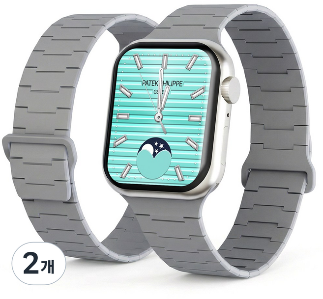 캘릭스 애플워치 호환 실리콘 버클링 마그네틱 스트랩, 라이트그레이, 2개