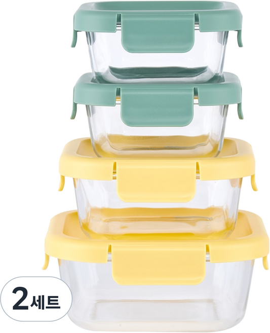 진공 밀폐 반찬통 전자렌지 냉동 밥 보관 유리 용기, 사각 310ml×2 / 530ml / 800ml, 2세트