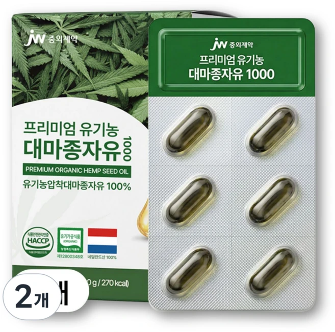 유기농 대마종자유 식약처인증 1000, 2개, 30정 - 쿠팡