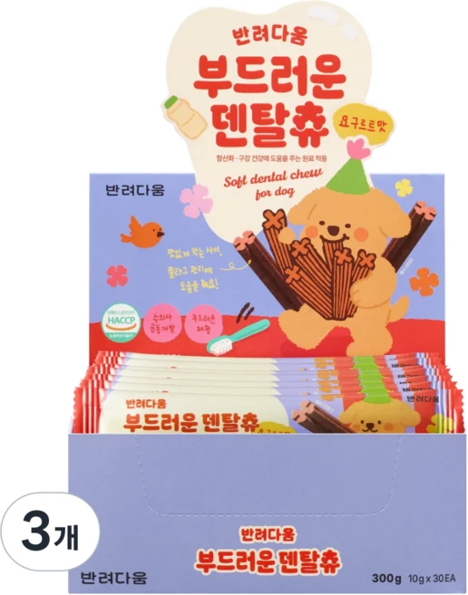 반려다움 부드러운 강아지 덴탈껌 대용량 덴탈츄, 3개, 300g, 요구르트 - 쿠팡