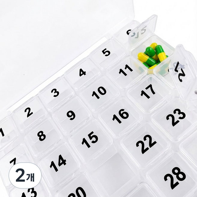 한달 약통 아침 점심 저녁 휴대용 밀폐 방습 약 보관함, 화이트, 2개