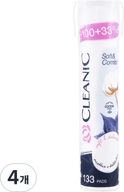 클레아닉 폴란드 순면 화장솜, 133매입, 4개 - 쿠팡