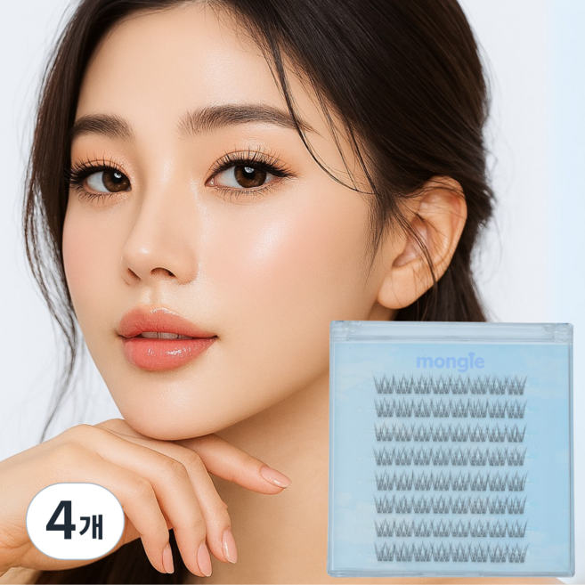 월드뷰티 몽글 24시간 떨어지지 않는 자연스러운 노글루 속눈썹 9mm, 4개, 블랙