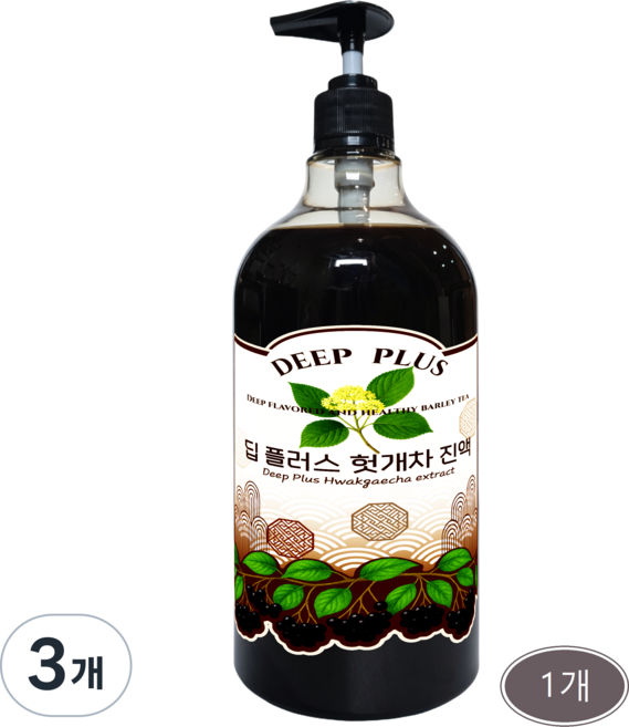 딥 플러스 헛개차 진액 PET 펌핑, 1kg, 3개
