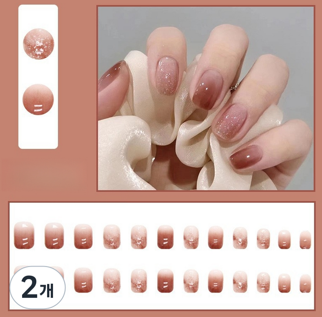 FAINAL SENSE 착용형 인조네일 고급스러운 착용형 인조네일 네일팁 가죽 네일, 2개, 아이스 투명 레드브라운