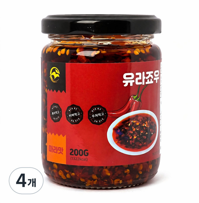 유라죠우(고추기름소스) 라조장 라유 중화요리소스 만능소스 볶음 비빔 면요리 간편반찬 건강한 식탁, 4개, 200ml