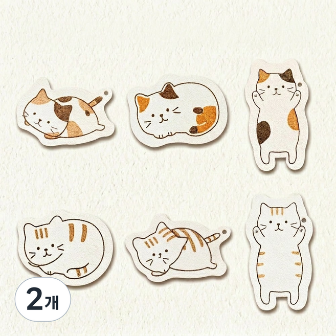 천연펄프 수세미 셀룰로오스 압축 스폰지 고양이캐릭터 6종, 2개, 6개입