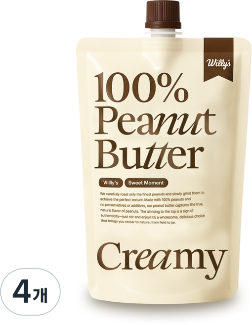 윌리스 땅콩버터 크리미 파우치, 4개, 290g