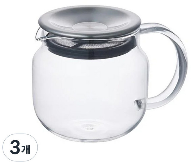 킨토 원터치 티팟 스테인리스 - 내열유리 차거름망 티포트, 3개, 450ml, 클리어