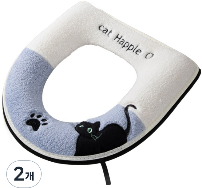 VIX Group 극세사 변기쿠션 변기커버 사계절용 탈부착식 변기 보온 손잡이 커버 시트 고양이 캐릭터, 블루, 2개