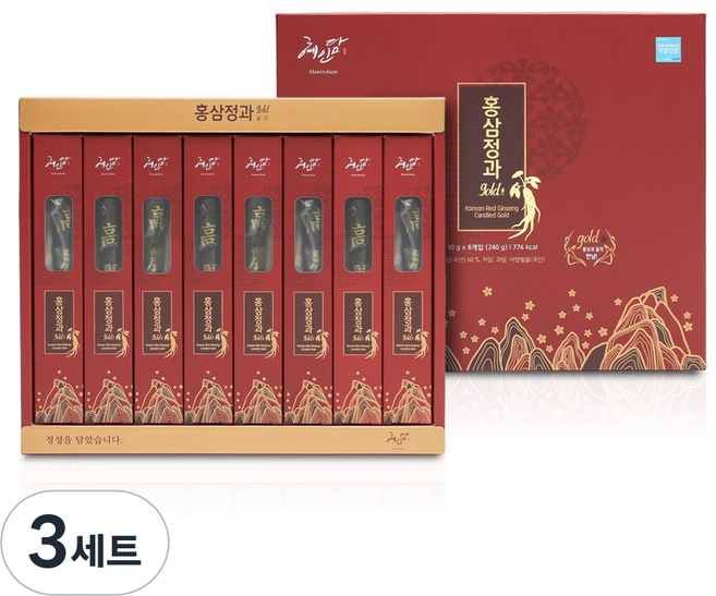 혜인담 홍삼정과 골드 선물세트 + 쇼핑백, 3세트, 240g