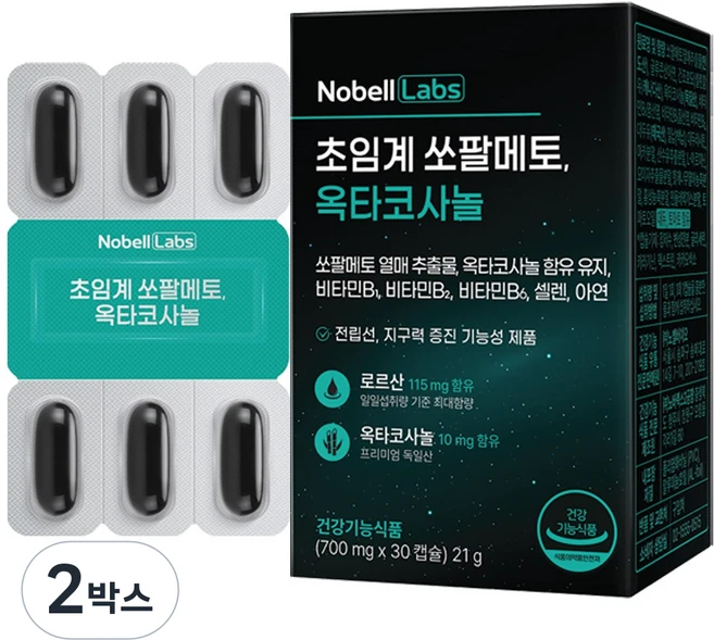 노벨랩스 초임계 쏘팔메토 옥타코사놀 전립선 건강 영양제, 30정, 2개 - 쿠팡
