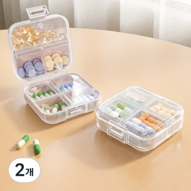 휴대용 약통 알약 케이스 칸막이 영양제 여행용 약통, 2개, 투명