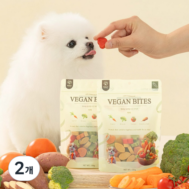 펫테일 비건바이츠 강아지 야채 과일 트릿 저알러지 췌장염 비건 간식 8종, 야채믹스/고구마 브로콜리 당근 토마토, 100g, 2개