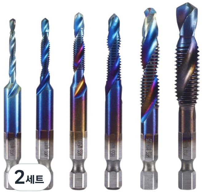 공구PXJ 탭핑비트 드리비트 탭기리 나사탭 일반드릴 임팩 겸용 비트 6종세트 M3 M4 M5 M6 M8 M10, 2세트