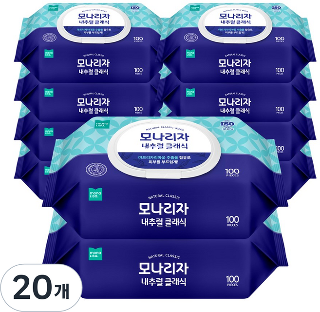 모나리자 내추럴 클래식 물티슈 캡형, 20개, 100매입, 40g