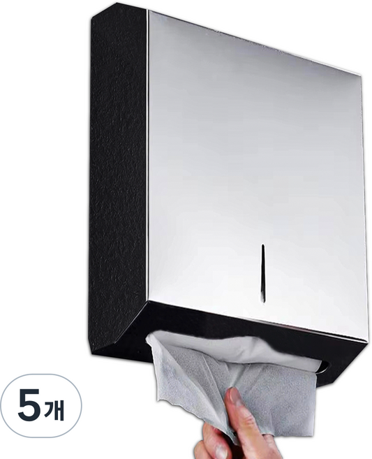 코지티 스텐 핸드타올 케이스 페이퍼타올 디스펜서 700매 대형 업소용, 실버, 5개