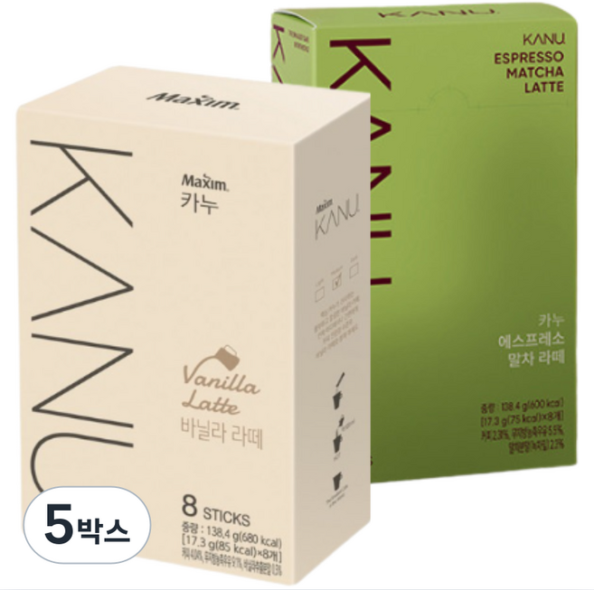 글로벌스토어 카누 라떼 동서 말차 바닐라 커피믹스 혼합 16t, 5박스, 16개입, 17g