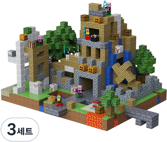 미마루 월드 자석블록 KC인증 자석 블럭 피큐어 세트 대용량 장난감 패키지, 자석블럭 128개 + 캐릭터 5개, 3세트