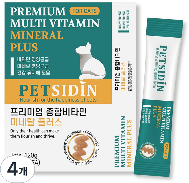 펫시딘 고양이 종합비타민 미네랄 비타민영양 미네랄영양 건강유지 영양제, 15회분, 종합영양제, 4개