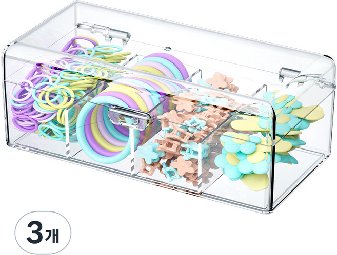 롤링페이퍼 아크릴 머리끈 정리함 다용도 수납 보관함, 투명, 3개