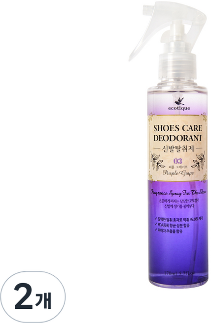 에코띠끄 신발탈취제 운동화 구두 신발냄새 제거제, 170ml, 2개