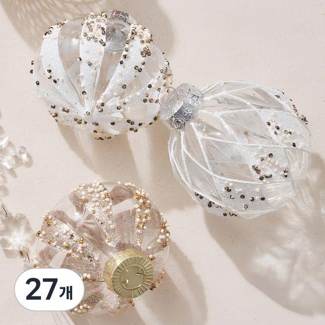 고급 크리스마스 트리 장식 펄 볼 오너먼트 8cm 9P 세트, 27개, 화이트