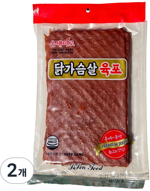 온새미로 국내산 닭가슴살 육포 고단백 저칼로리, 2개, 500g