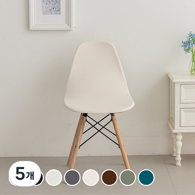 커버무드 고탄력 벨벳 에펠 의자 커버 2p, 5개, 베이지