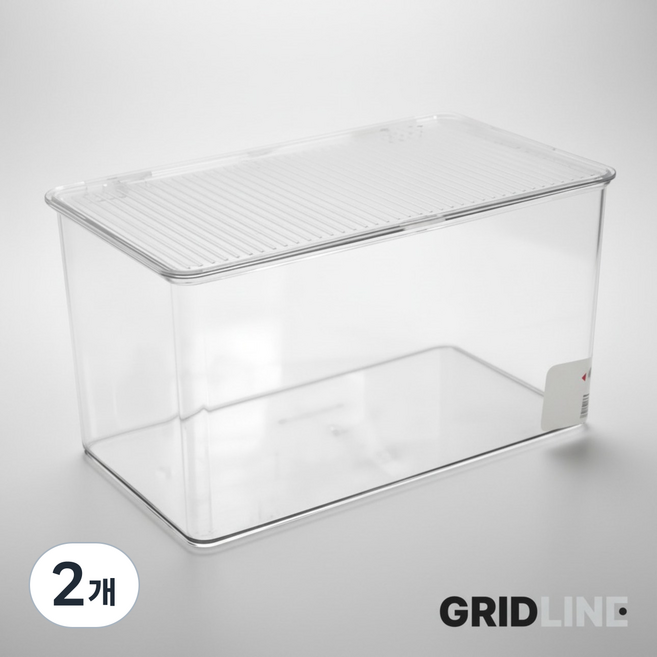 그리드라인 먼지제로 뚜껑있는 투명 아크릴 수납함, 투명 프리미엄 대, 2개