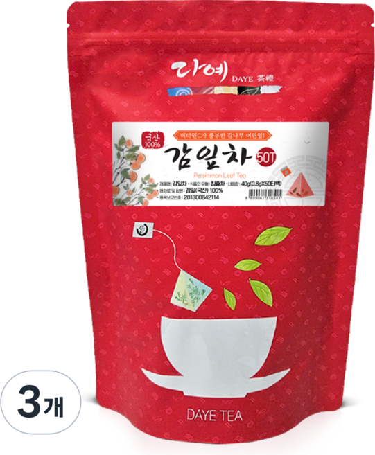 [본사직영] 다예 맛있는 100% 국산 감잎차 생분해 티백, 0.8g, 3개, 50개입