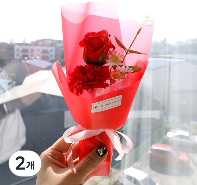 어버이날 카네이션 비누꽃다발, 2개, 땡큐베리꽃다발 _ 레드
