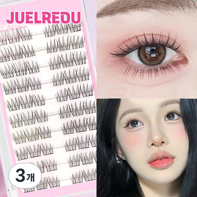 JUELREOU 노글루 속눈썹 걸그룹 속눈썹 속눈썹연장 재사용가능, 3개, 60모