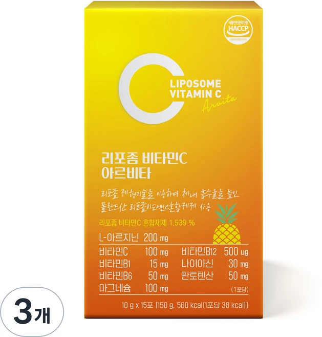 아르비타 리포좀 비타민C 약사개발 비타민B1 B2 B12 미네랄 브로멜라인 (상큼한 파인맛), 3개, 150g - 쿠팡