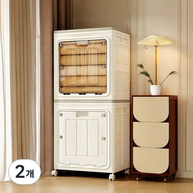 Kleeno 150L 대형 옷이불 정리 리빙박스 수납함 이동식 접이식 다용도 수납 정리함 수납장 보관함 서랍장, 2개, 투명해요