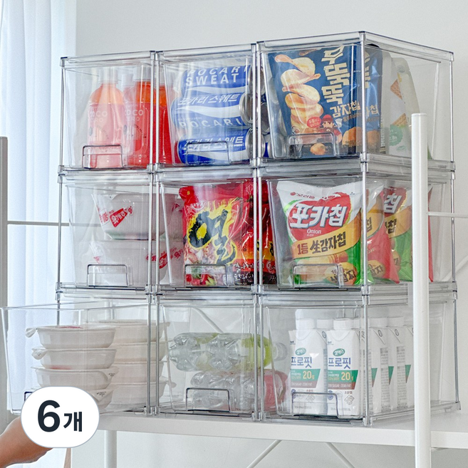 [1+1] 루시아이 적층식 실버 프레임 팬트리 정리함, 투명, 6개