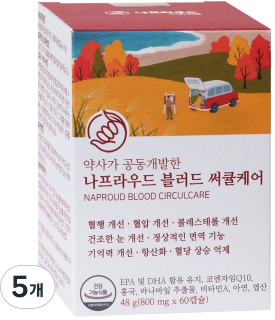 나프라우드 블러드 써큘케어 미세조류 혈행 혈압 콜레스테롤 혈당 폴라리스 오메가3 코큐텐 홍국 바나바잎추출물 올인원 케어 영양제, 5개, 60정 - 쿠팡