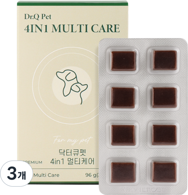 특허 유산균 닥터큐펫 4IN1 멀티케어 강아지유산균 종합영양제 장 면역력 피부 구강, 32정, 3개