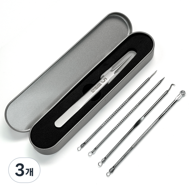 슈어만 전문가 초정밀 핀셋 여드름 관리 큐렛, 3개, 일자