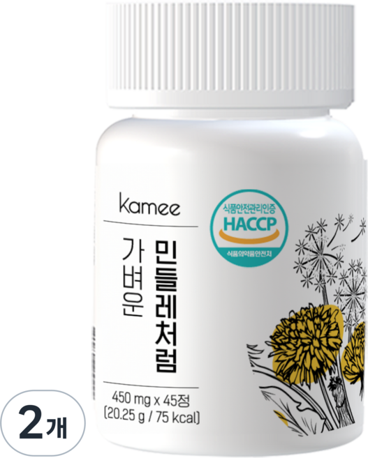 KAMEE 카미 가벼운민들레처럼 고함량 민들레 브로멜라인, 45정, 2개