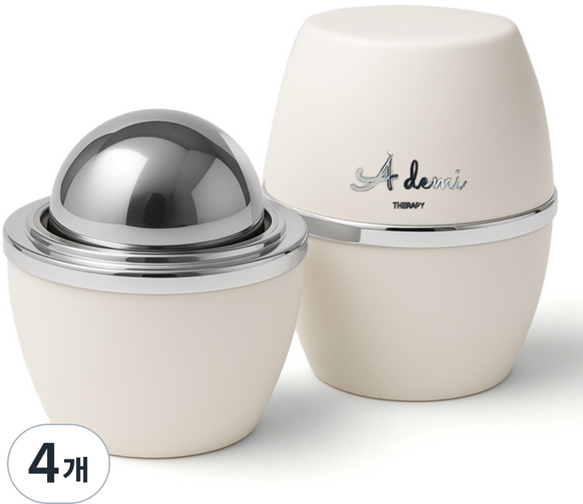 아데미 마사지볼 냉온겸용 스텐레스 스핀롤러 근육뭉침 통증 긴장 찜질 지압볼 마사지롤러 순환, 아이보리, 4개