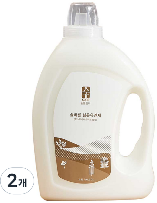 숲바른 아기 유아 대용량 섬유유연제, 2개, 2.8L
