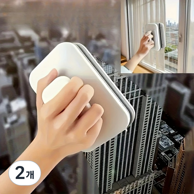 세컴 자석 유리창 닦이 사각 창문 청소 도구, 2개, 3~10mm 두께용