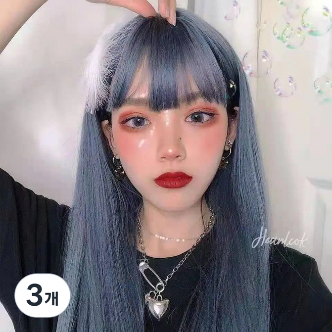 65CM 내추럴긴머리 패션 가발 여성용((가발 수납포켓 포함)), 3개, 그레이 블루 가발