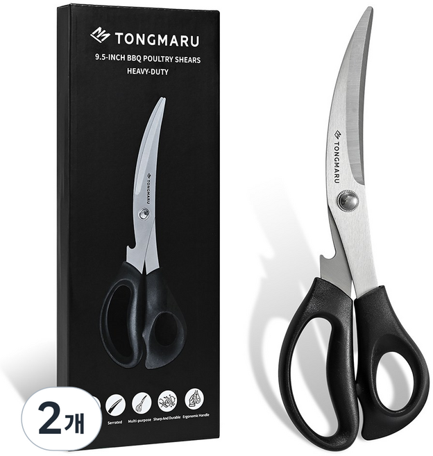 통마루 프리미엄 스테인리스 바베큐 고기 업소 주방가위, 2개, 블랙