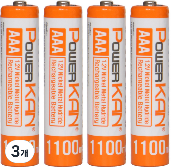 POWERKAN 고용랑 AAA 충전지 니켈수소 1.2V Ni-mh 1100mAh 건전지 수납함 포함, 3개, 4개입
