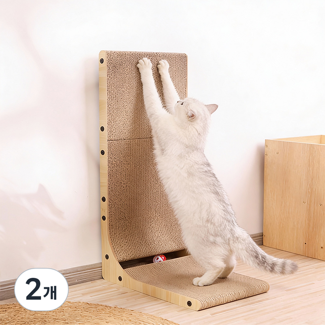 티유 벽면형 수직 고양이 스크래쳐, 2개, 브라운
