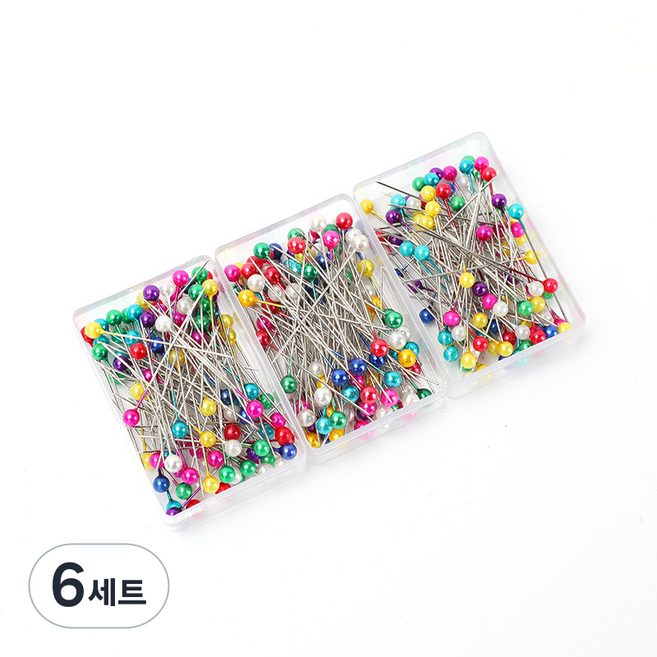 제이팩 구슬형 시침핀 80pcs, 6개, 혼합색상