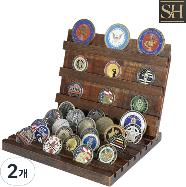 선호그룹 코인거치대 군대 현금 코인 메달 거치대 받침대 장식장 진열대 케이스 보관함 군용품, 2개, 원목 거치대