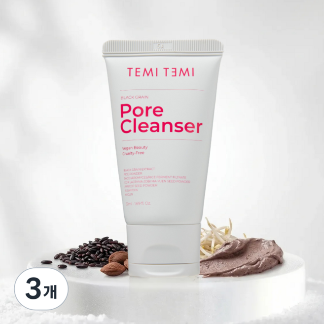 테미테미 블랙그레인 모공 선크림 메이크업 올인원 저자극 클렌저, 3개, 50ml